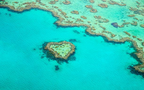 Aerial view of Heart Reef in the Whitsundays, Great Barrier Reef, Australia.