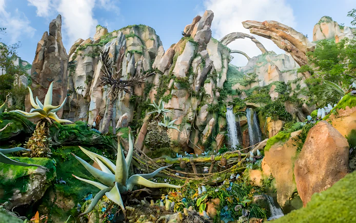 Pandora's floating mountains and lush vegetation at Animal Kingdom Theme Park, Orlando.