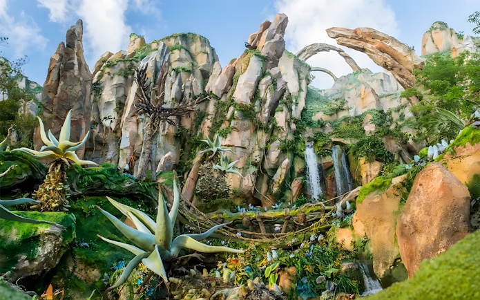 Pandora's floating mountains and lush vegetation at Animal Kingdom Theme Park, Orlando.