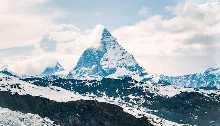 Matterhorn peak view from Zermatt cable car, Switzerland.