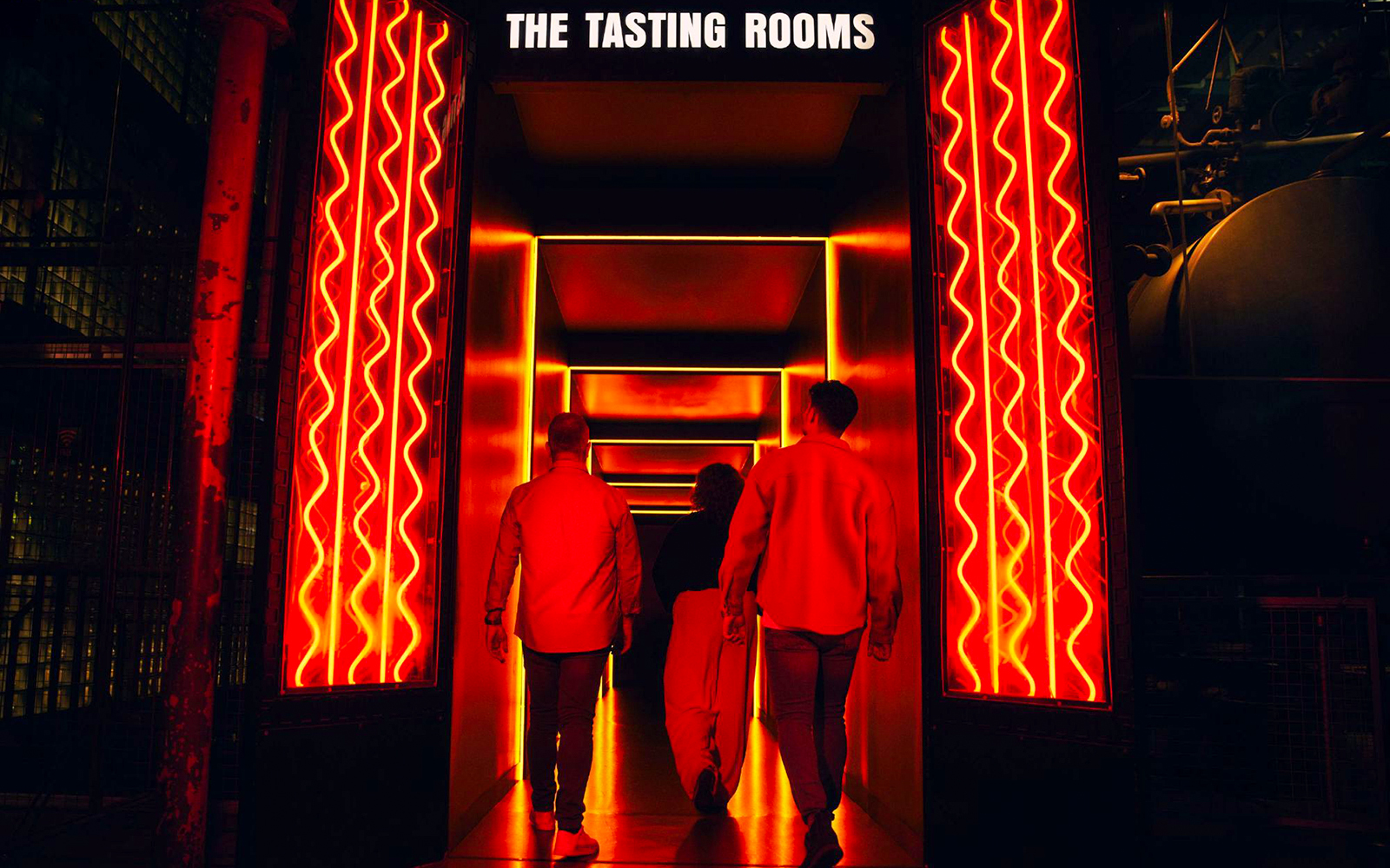 Guests entering the illuminated tasting rooms at the Guinness Storehouse.