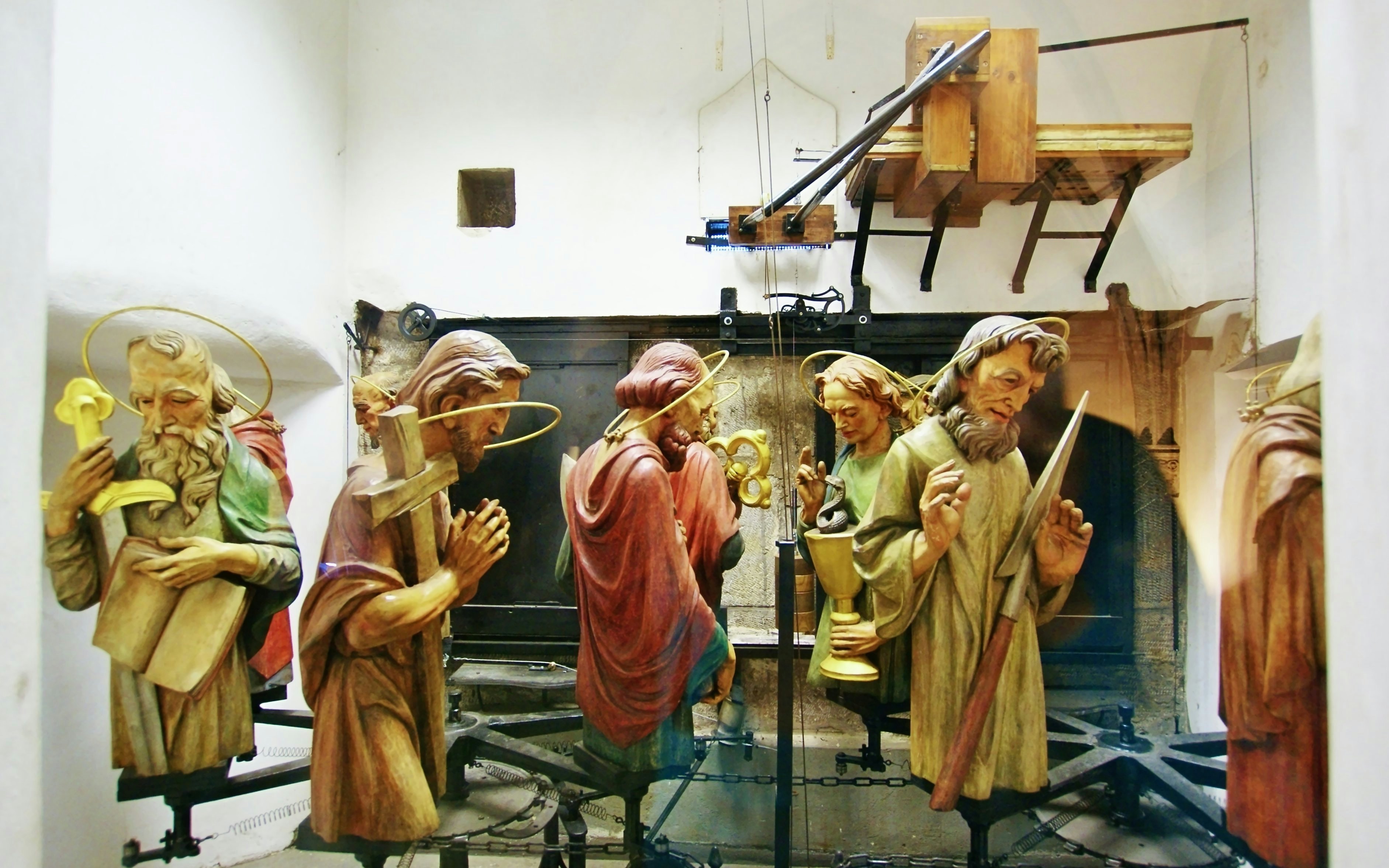 Figures of the Twelve Apostles inside the Prague astronomical clock mechanism.