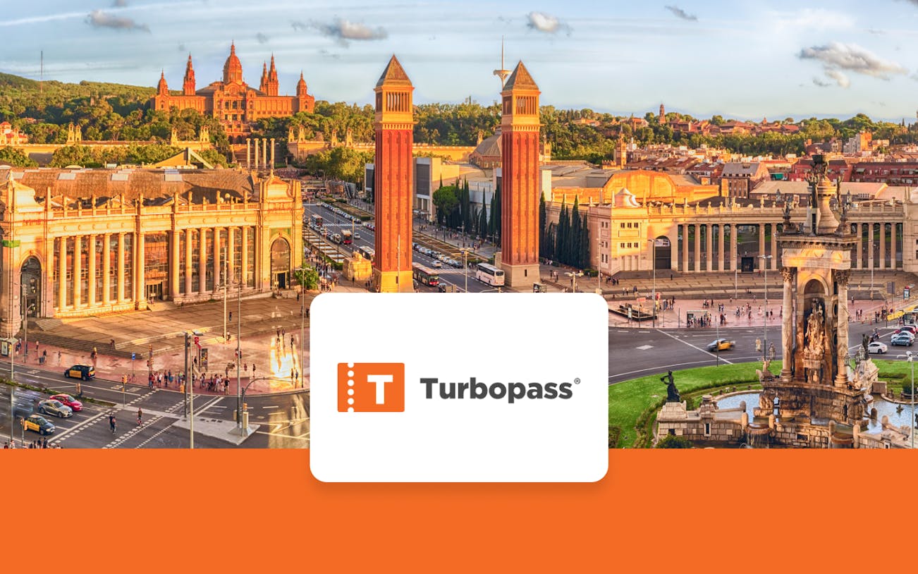 Barcelona's Plaça d'Espanya with Venetian Towers, view from above.