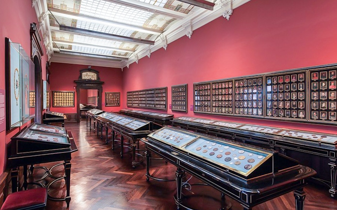 Coin Cabinet room with display cases at Kunsthistorisches Museum Vienna.