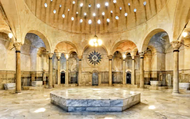 Traditional Turkish Hammam with marble architecture in Istanbul.