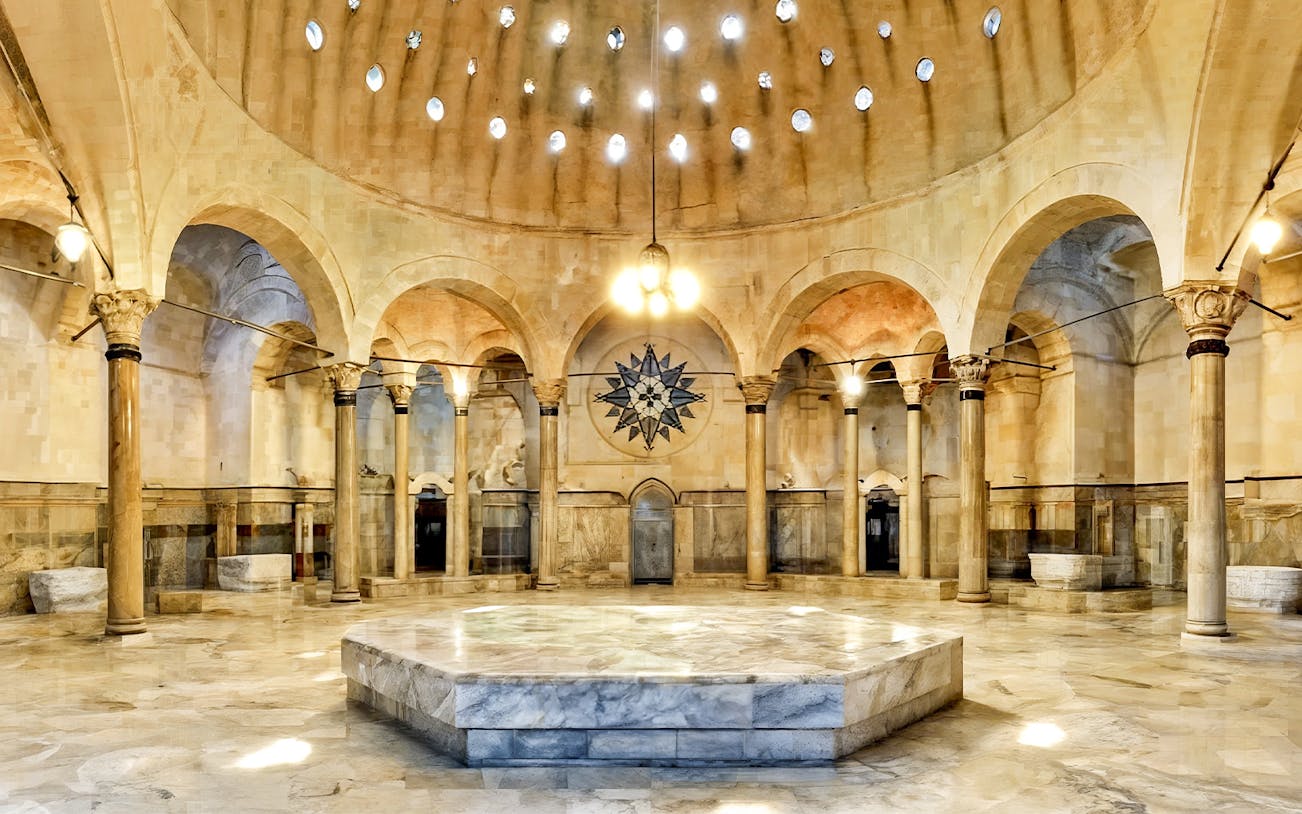 Traditional Turkish Hammam with marble architecture in Istanbul.