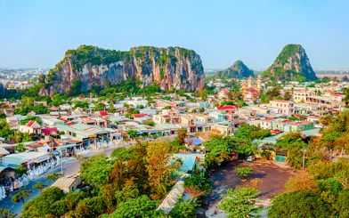 Marble Mountains and surrounding village in Đà Nẵng, Vietnam.