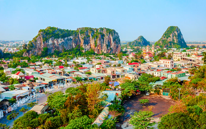Marble Mountains and surrounding village in Đà Nẵng, Vietnam.