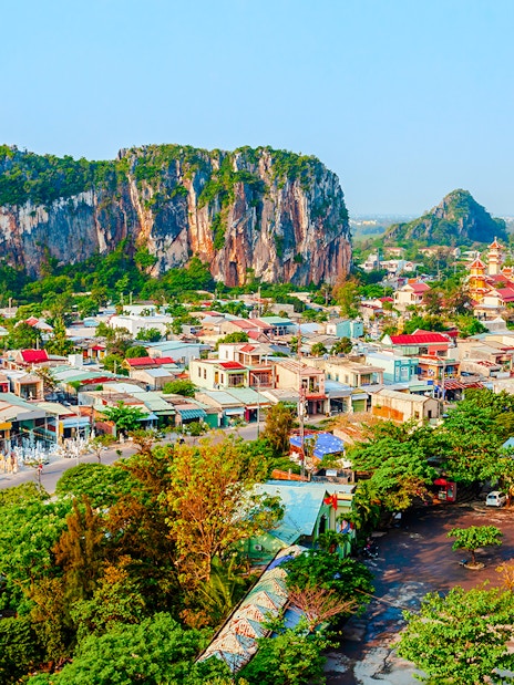Marble Mountains and surrounding village in Đà Nẵng, Vietnam.