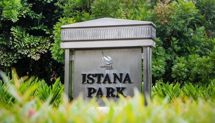 Istana Park Singapore with lush greenery and iconic Festival Arch.