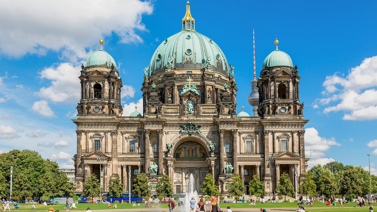 Berlin Cathedral exterior with iconic dome and ornate architecture, Berlin, Germany.