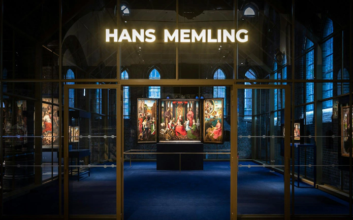 Hans Memling artwork display at Museum Sint-Janshospitaal, Bruges.