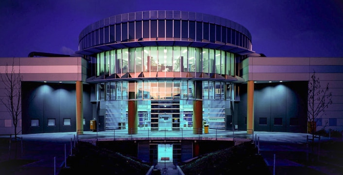 Scienceworks Museum exterior illuminated at night, Melbourne, Australia.