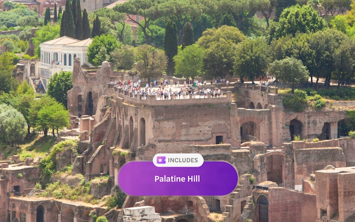 Visitors exploring ancient ruins on Palatine Hill in Rome.