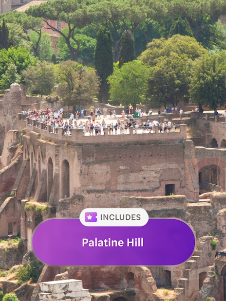 Visitors exploring ancient ruins on Palatine Hill in Rome.