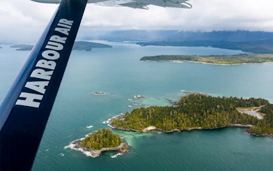 Aerial view of islands and ocean from Victoria Panorama Seaplane Scenic Tour.
