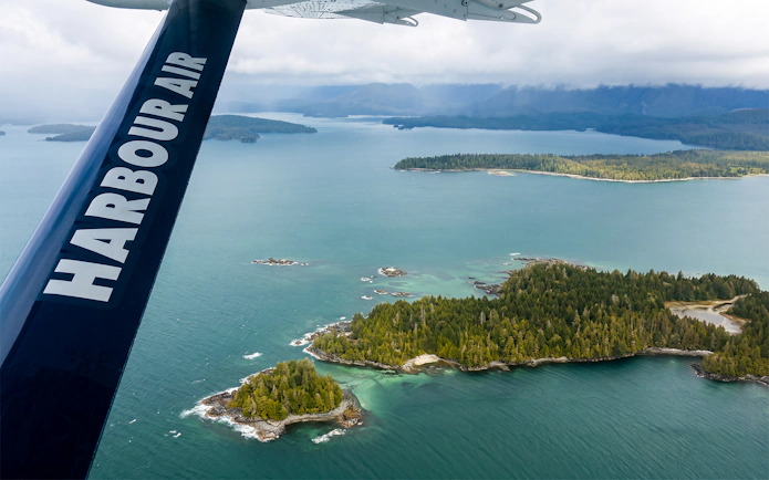 Aerial view of islands and ocean from Victoria Panorama Seaplane Scenic Tour.
