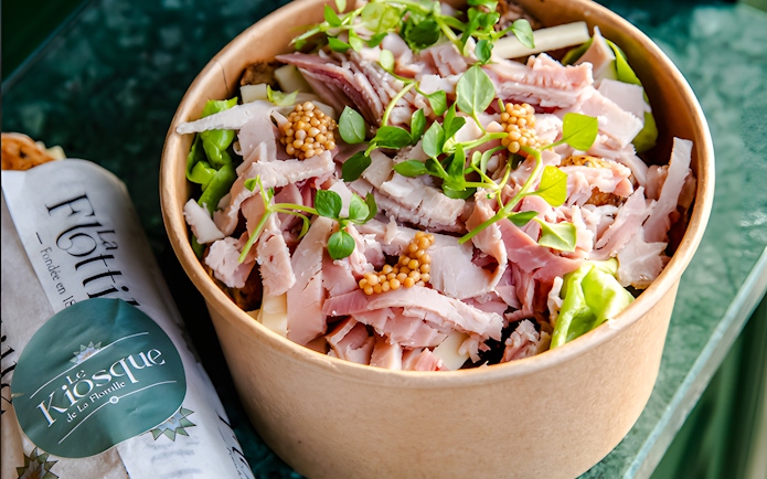 Flottille's ham salad with greens and mustard seeds in Paris, France.