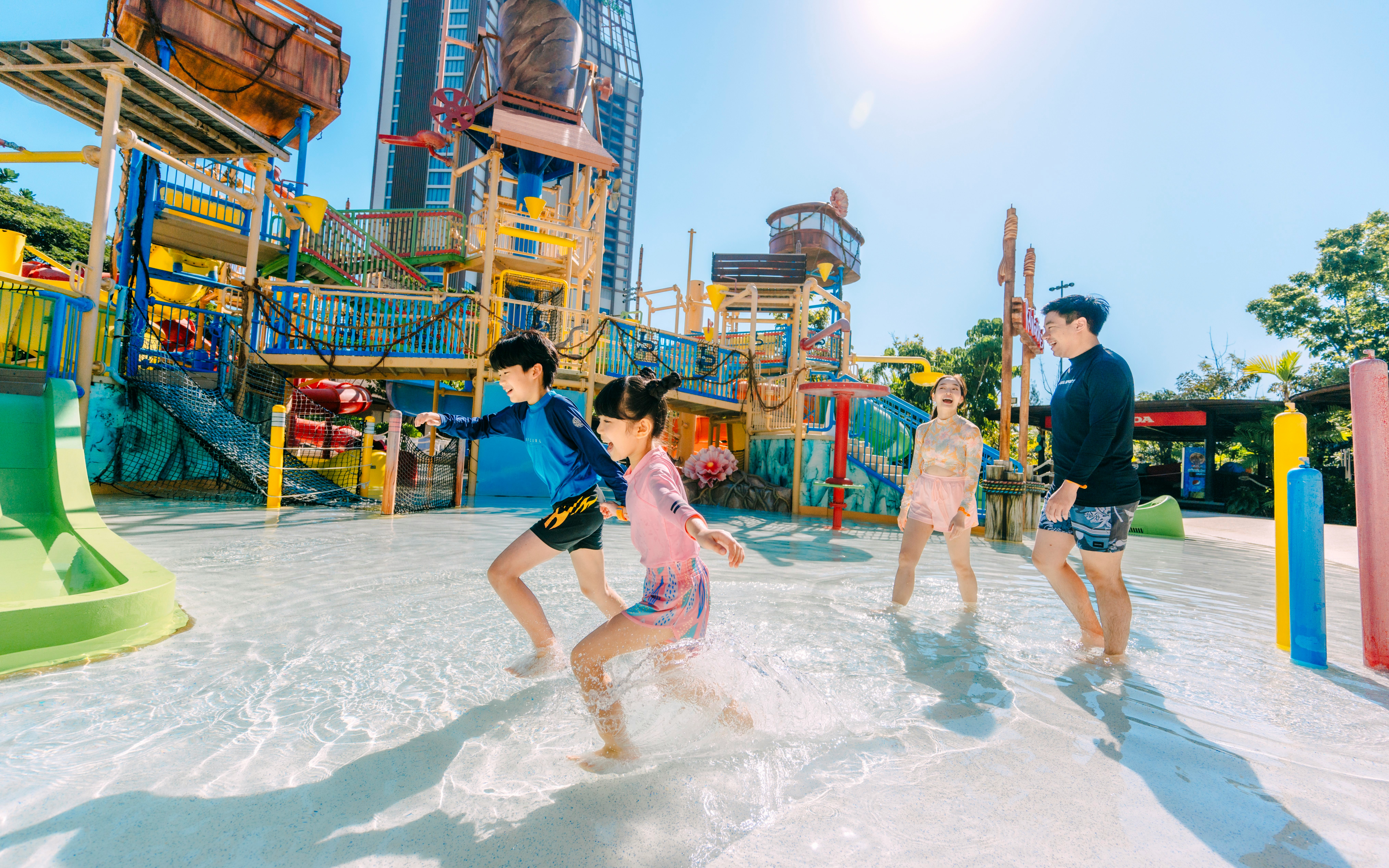Children playing in the splash area at Vana Nava Water Jungle, Hua Hin.