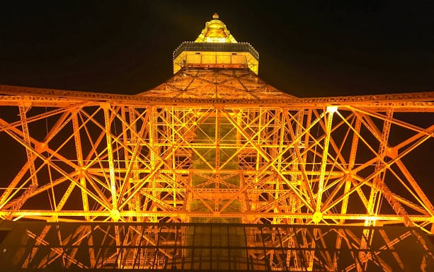 Tokyo Tower illuminated at night during a Tokyo Night Tour.
