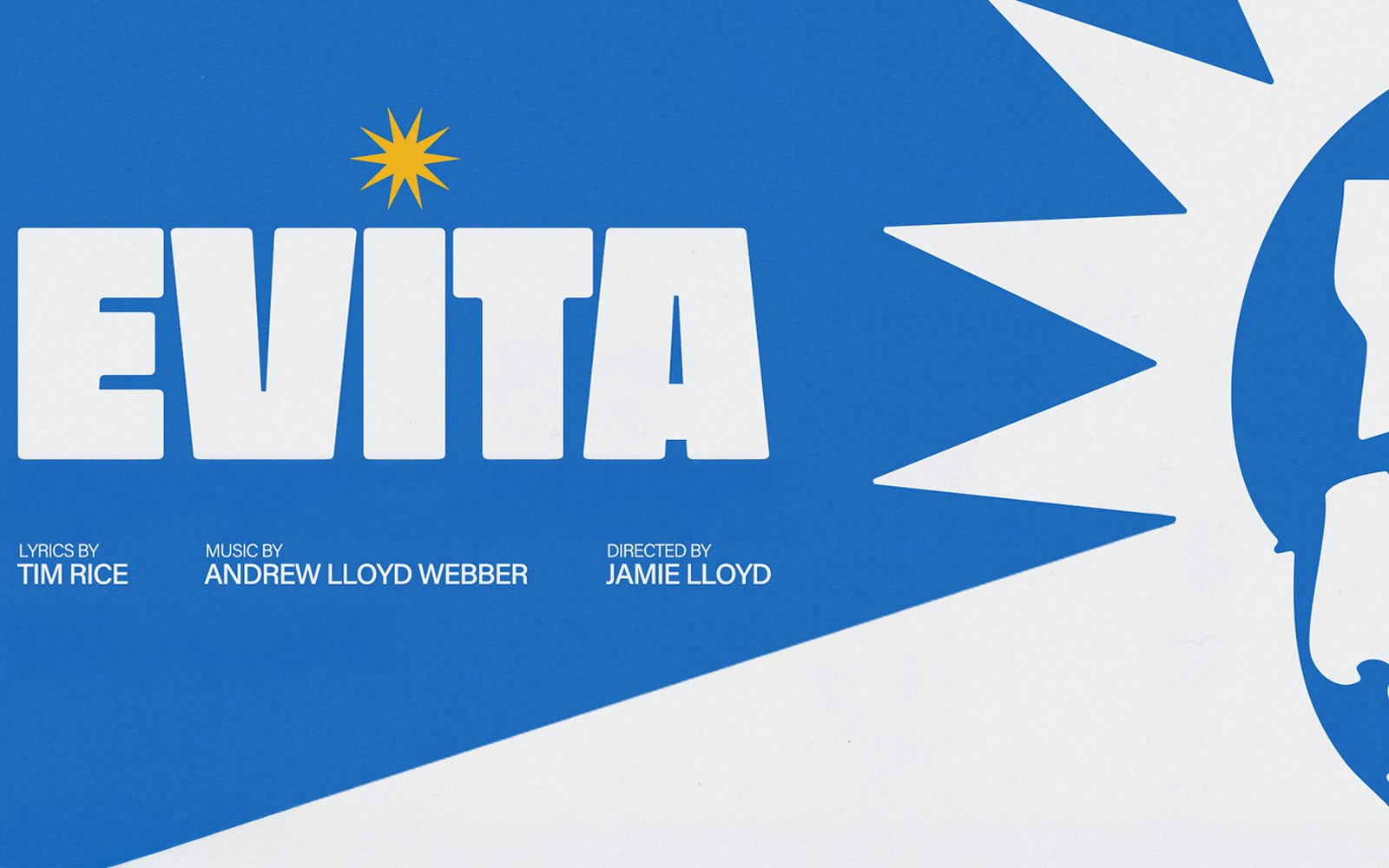 Evita musical poster, London Palladium, lyrics by Tim Rice, music by Andrew Lloyd Webber