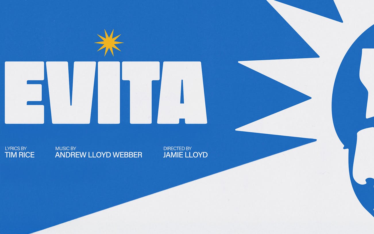 Evita musical poster, London Palladium, lyrics by Tim Rice, music by Andrew Lloyd Webber