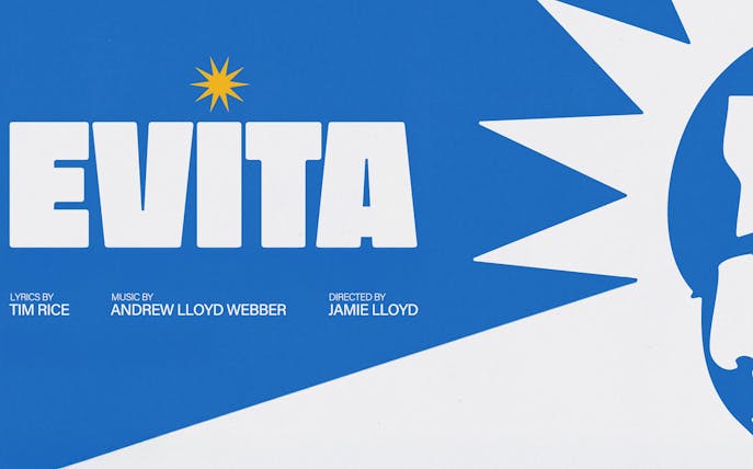Evita musical poster, London Palladium, lyrics by Tim Rice, music by Andrew Lloyd Webber