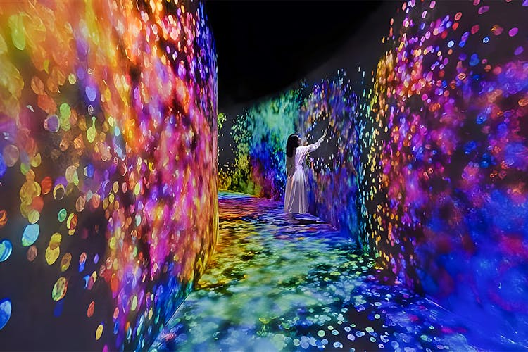 TeamLab Phenomena Abu Dhabi interactive digital art installation with vibrant light displays.