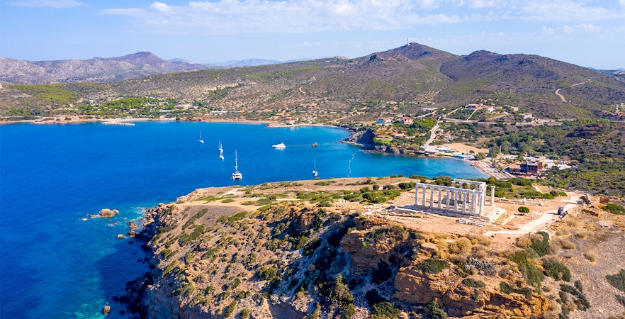 Temple of Poseidon at Cape Sounion overlooking the Aegean Sea