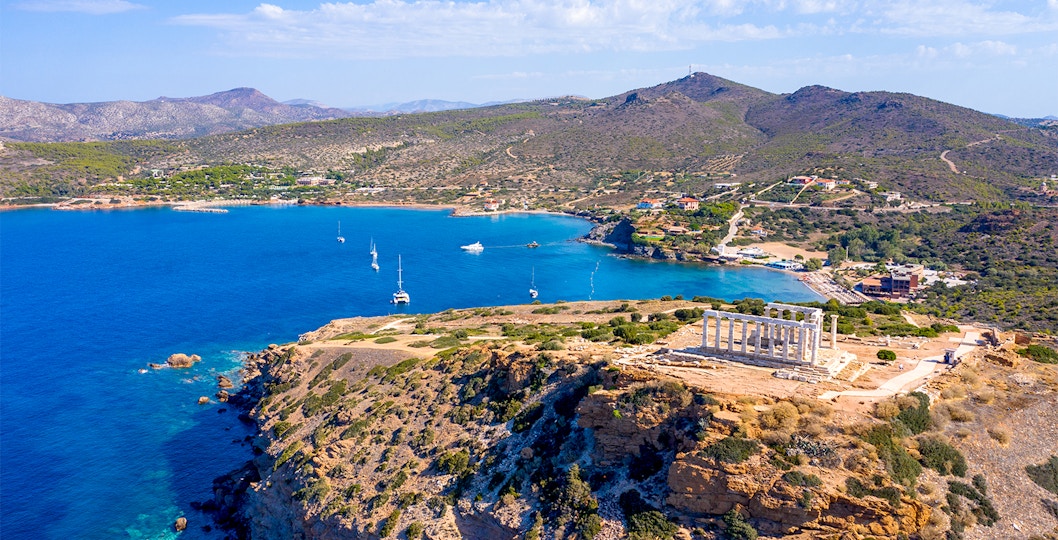 Temple of Poseidon at Cape Sounion overlooking the Aegean Sea