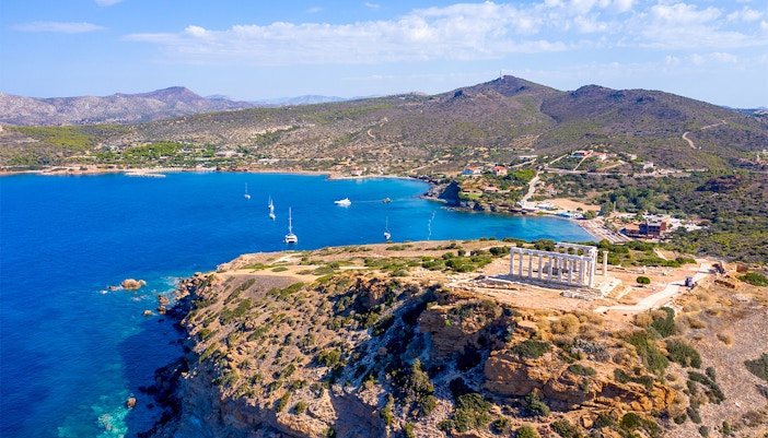Temple of Poseidon at Cape Sounion overlooking the Aegean Sea
