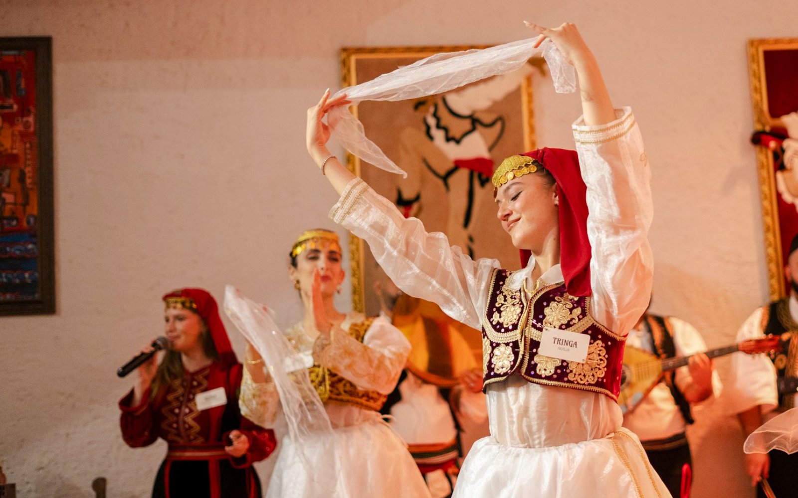 Artists performing traditional dance during Albanian Night Cultural Dance & Music Experience.