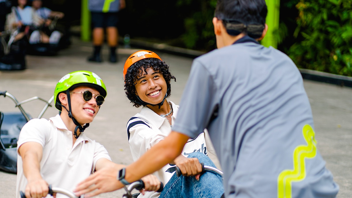 Friends enjoying the Skyline Luge ride in Singapore.