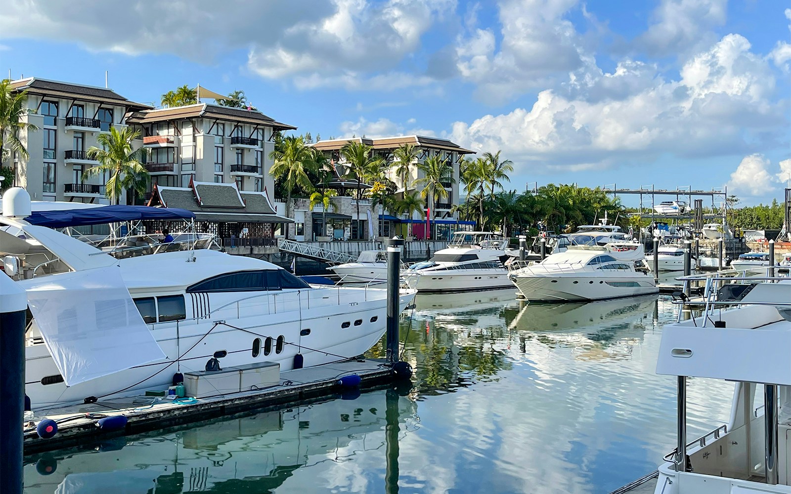 Royal Phuket Marina with multiple yachts docked, Phuket, Thailand.