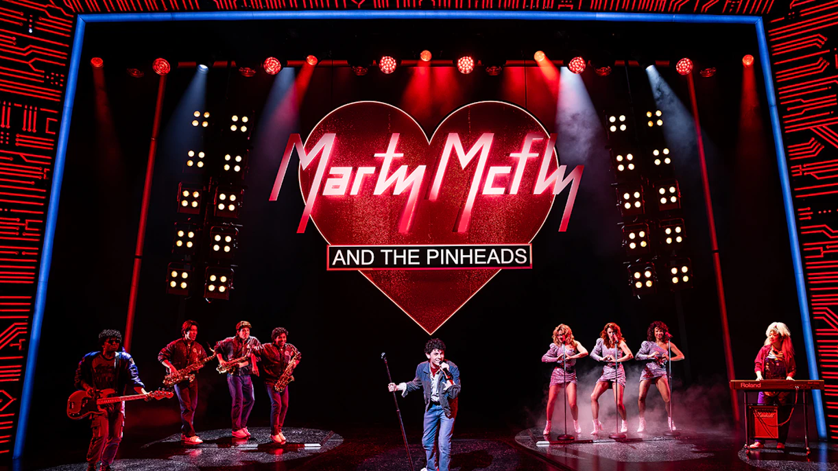 Stage performance of "Back to the Future the Musical" with band Marty McFly and the Pinheads.