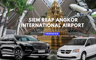 Private airport transfer service at Siem Reap Angkor Airport with cars and airplane.