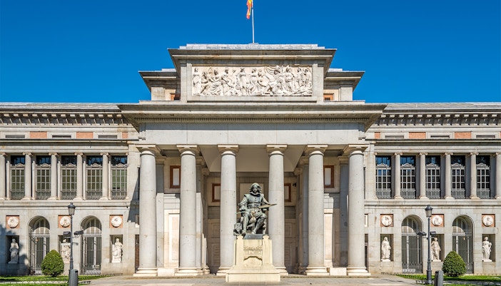 Prado Museum entrance in Madrid with visitors