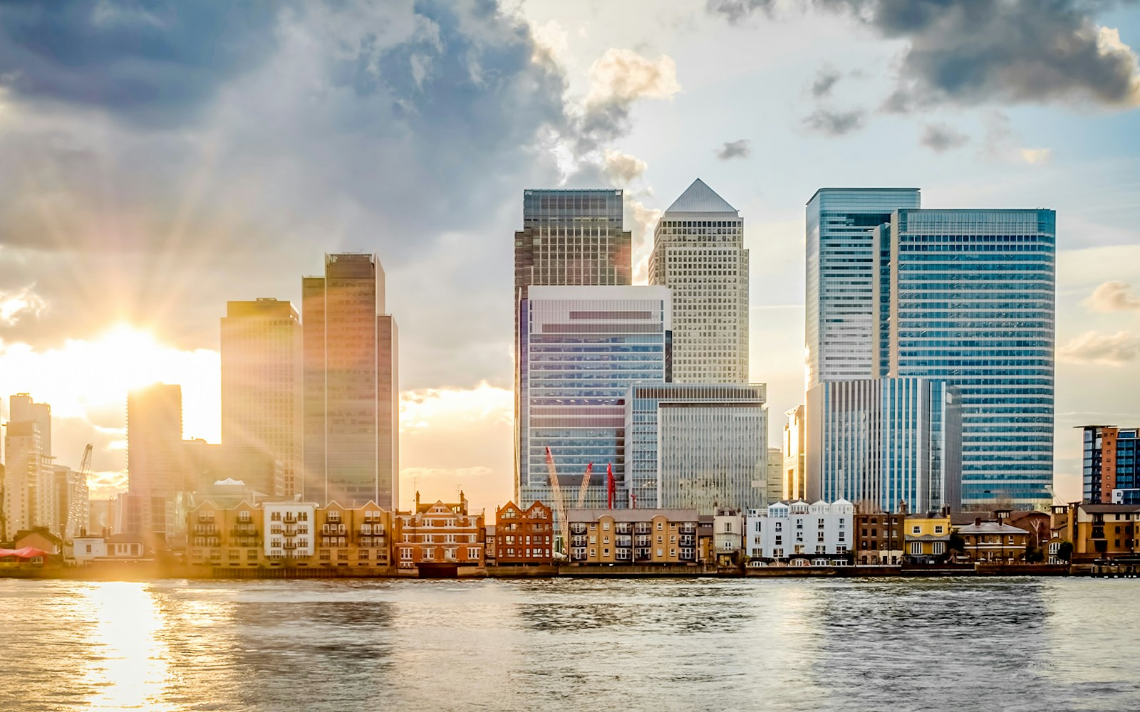Canary Wharf skyline viewed from Thames River cruise.