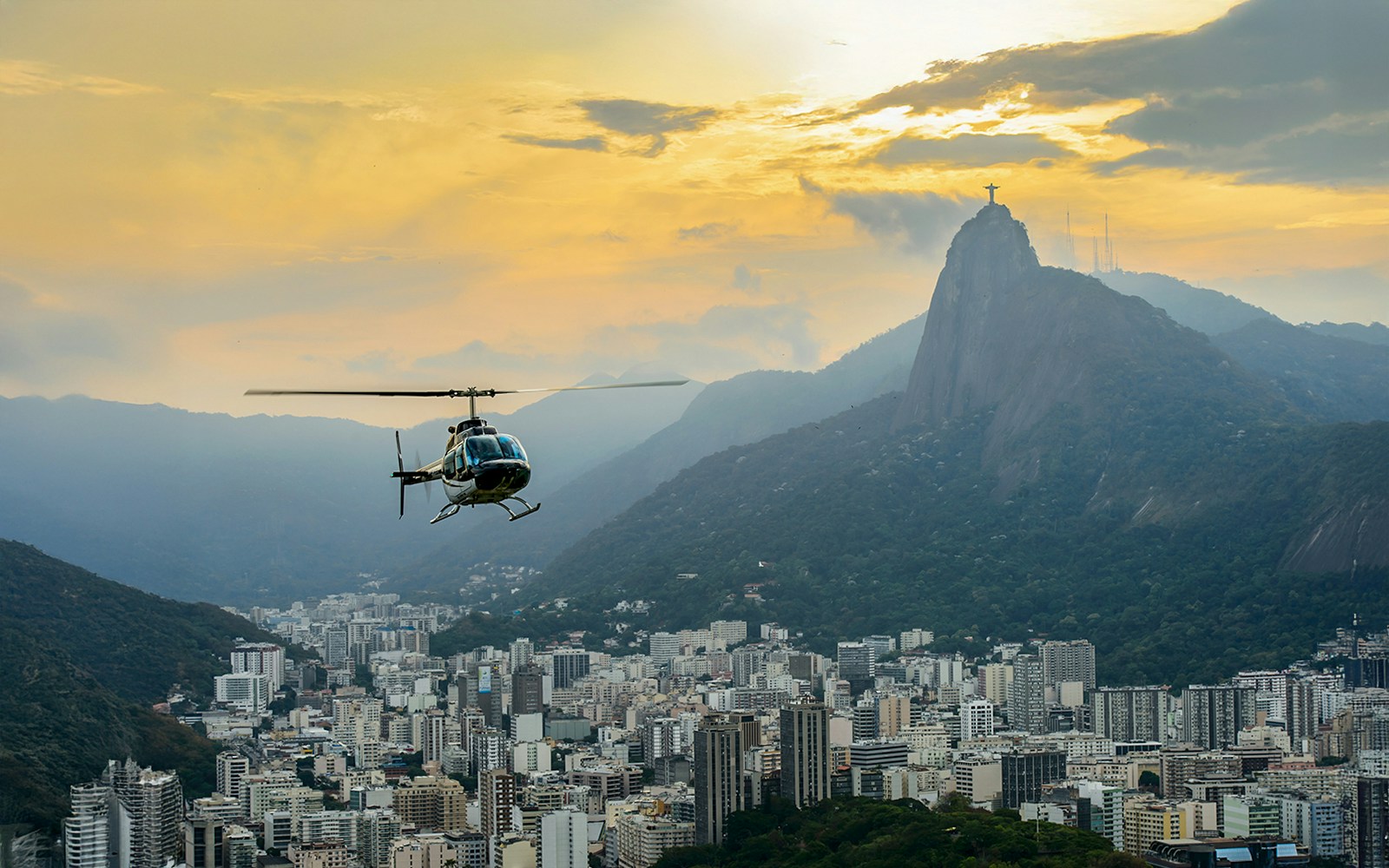 Sunset view of Christ the Redeemer and Rio, Brazil
