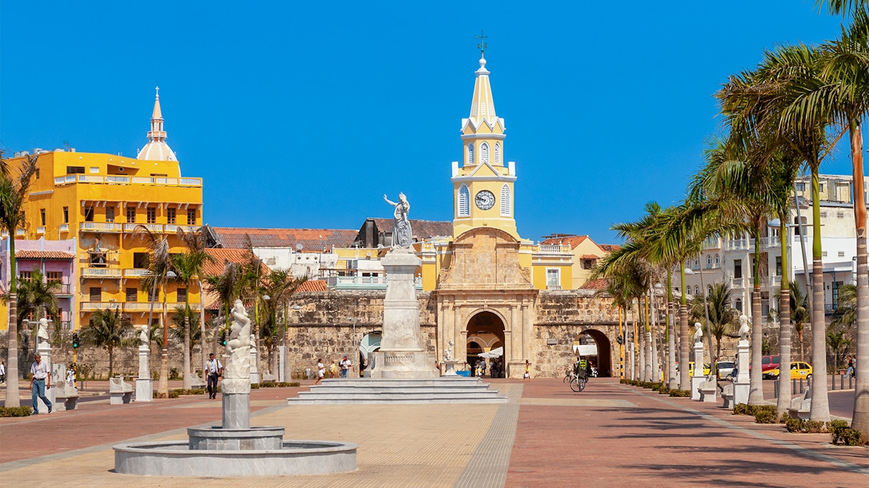 Puerta del Reloj, a famous landmark in Colombia, on a Hop-on Hop-off tour
