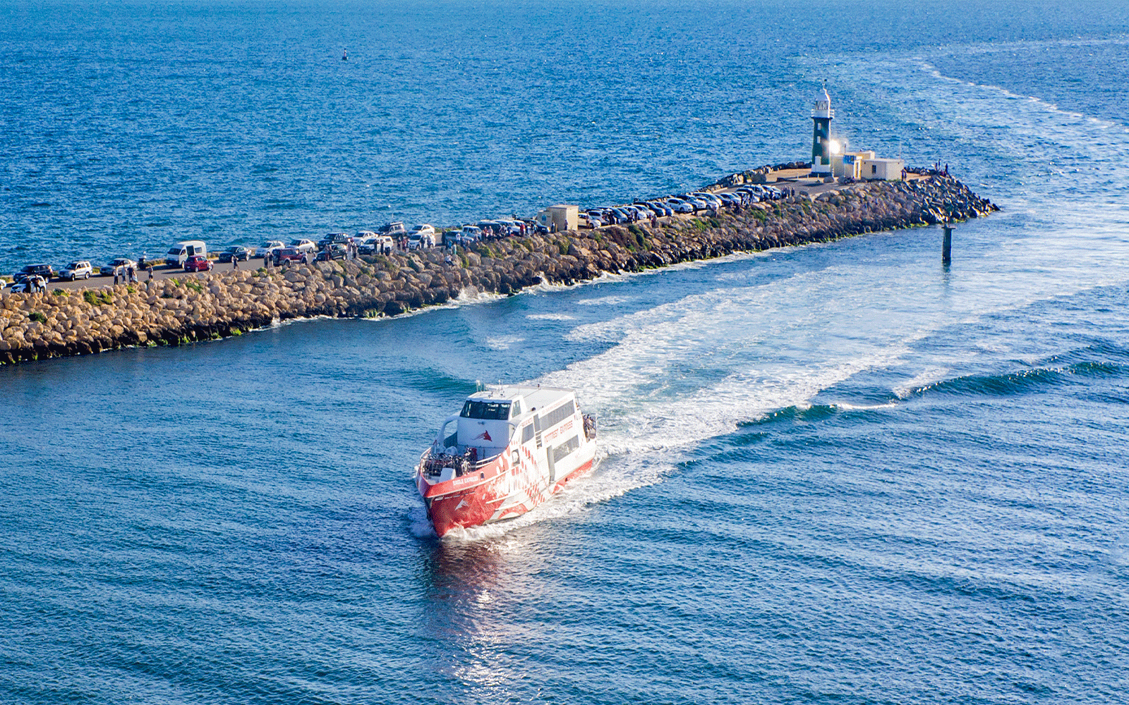 Ferry departing Port of Fremantle towards Rottnest Island, Australia.