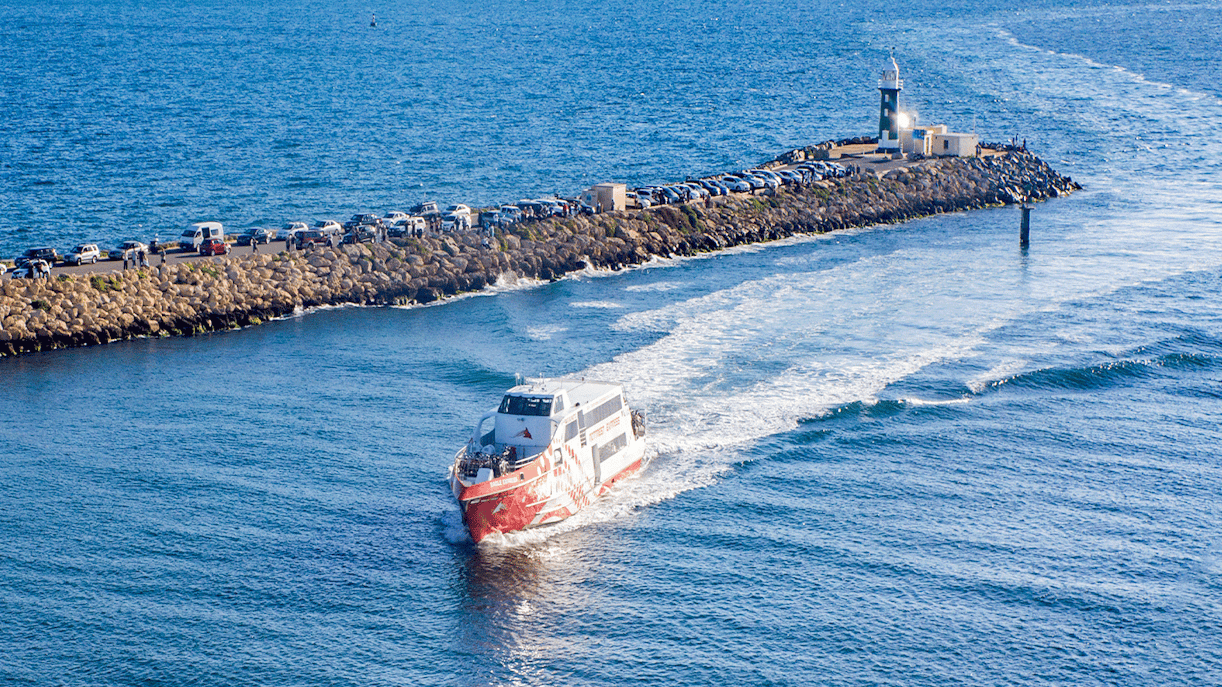 Ferry departing Port of Fremantle towards Rottnest Island, Australia.