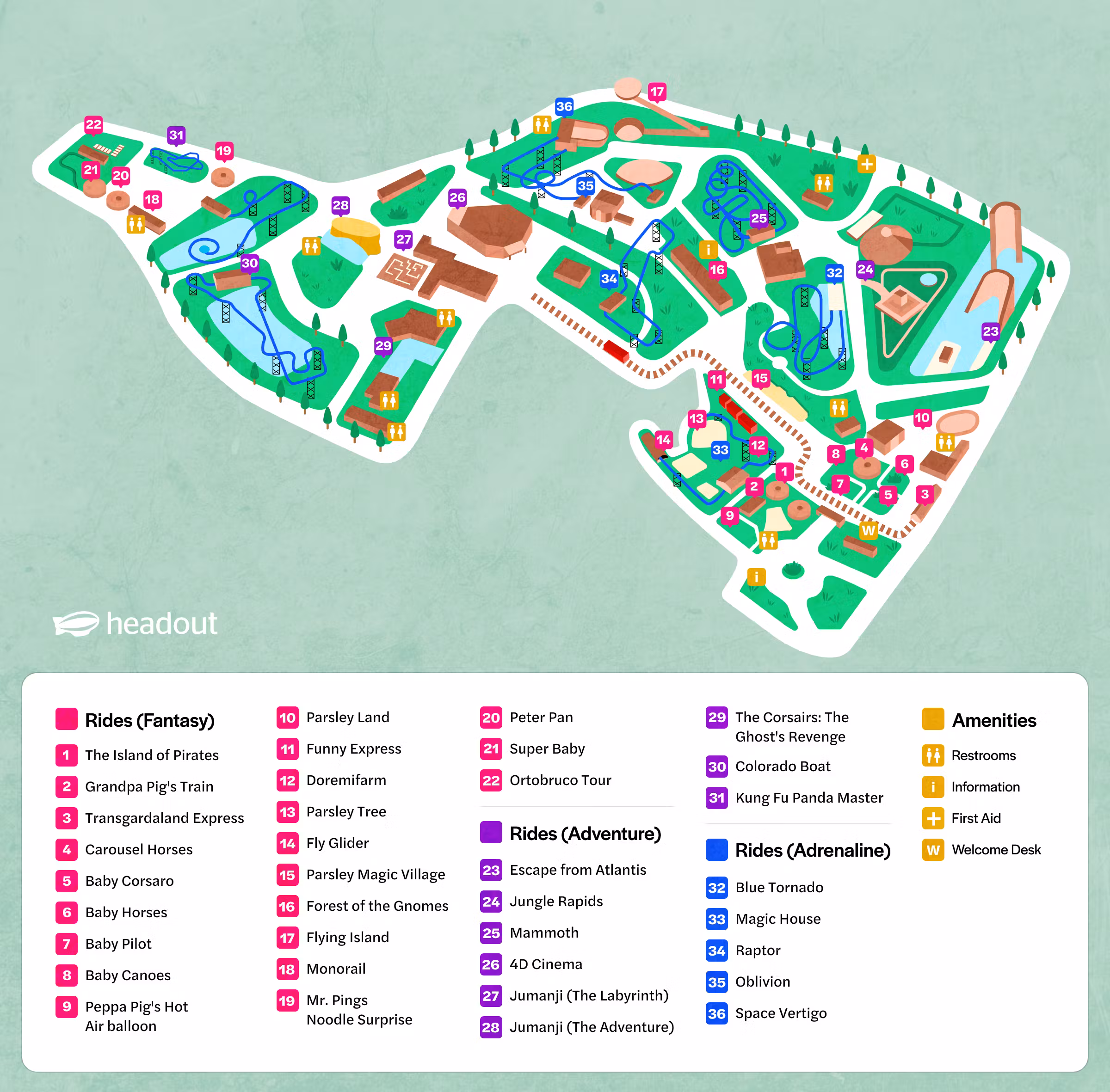 Get to your favorite rides with the Gardaland map.