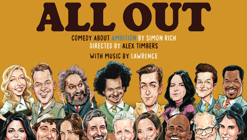 Caricatures of cast members for "All Out: Comedy About Ambition" Broadway show.