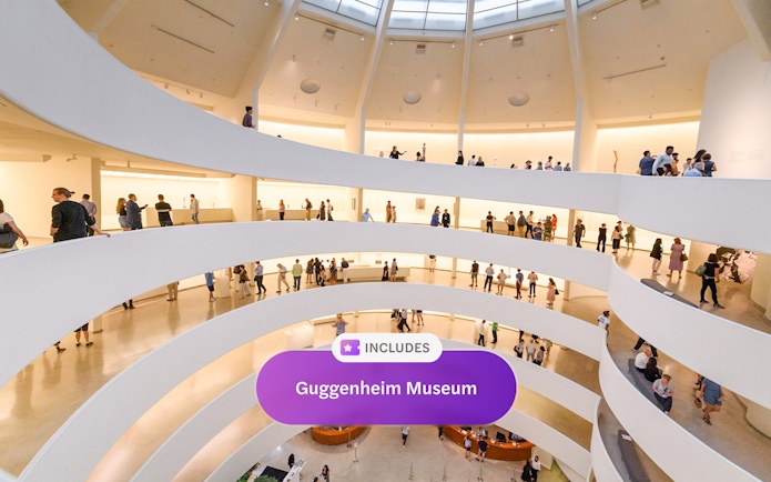 Visitors exploring the spiral interior of the Guggenheim Museum in New York.