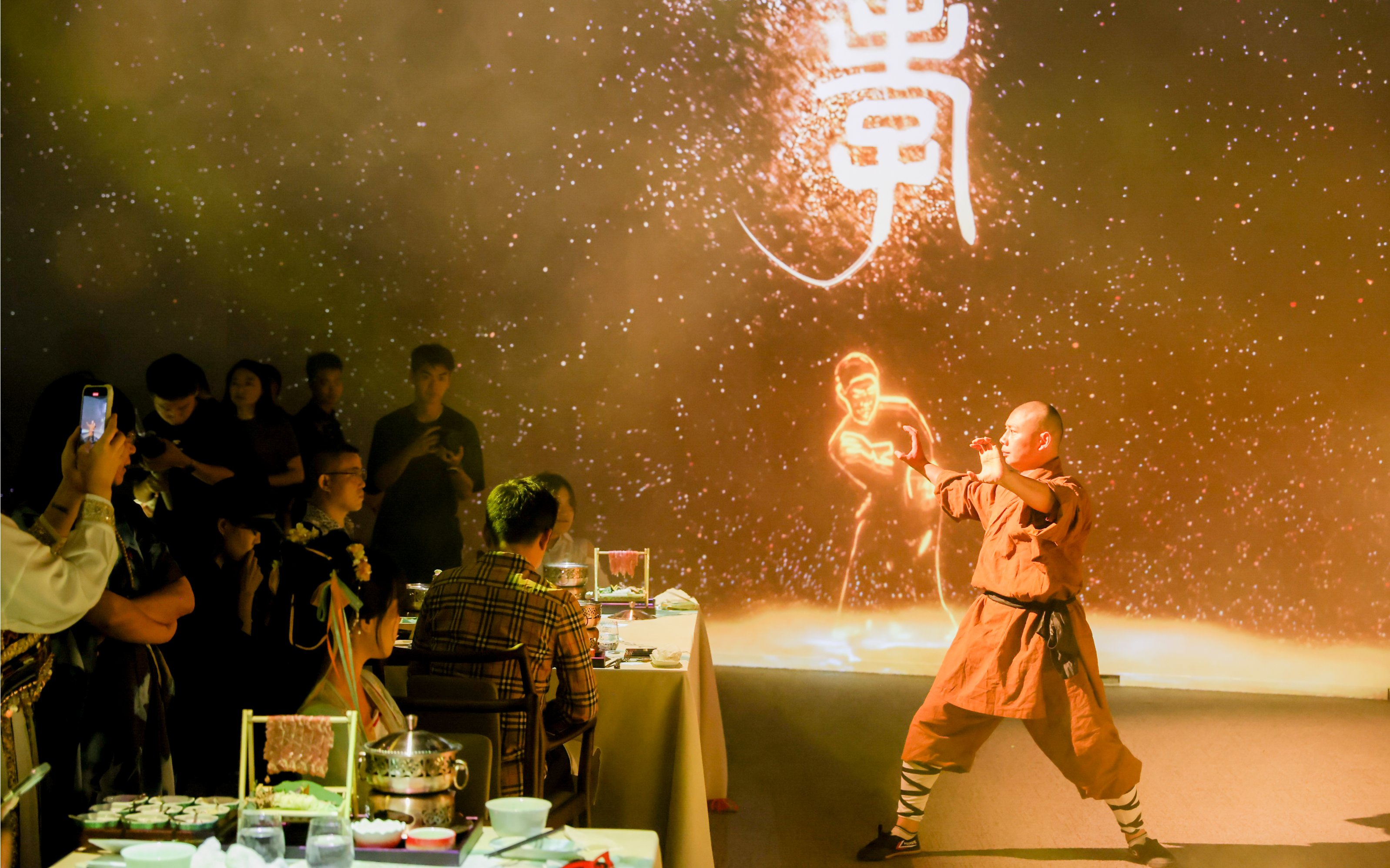 Kung fu artist performing at TASTE OF CHINA Immersive Restaurant, Shanghai.