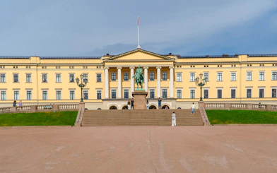 Royal Palace in Oslo with equestrian statue, part of Oslo Essential Highlights Tour.