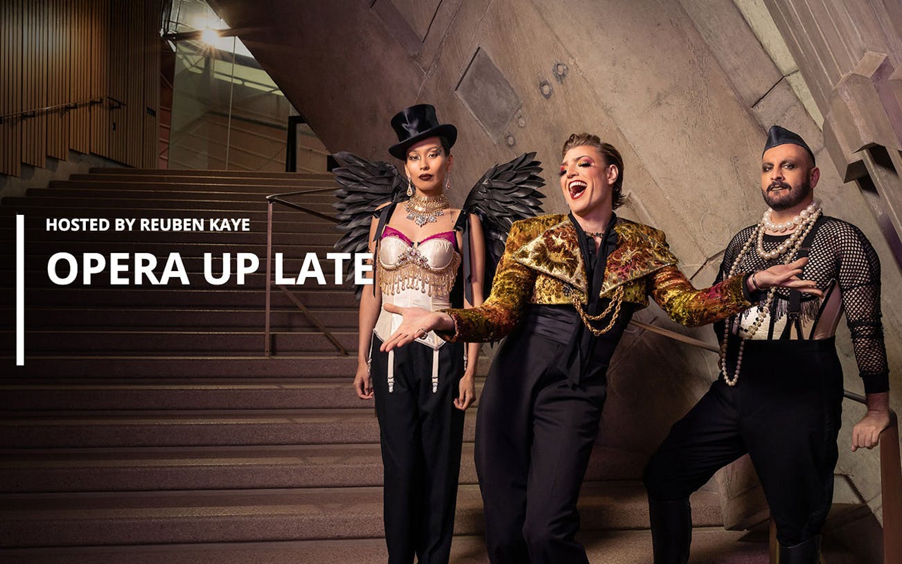 Performers in vibrant costumes at Sydney Opera House for World Pride Opera Up Late.
