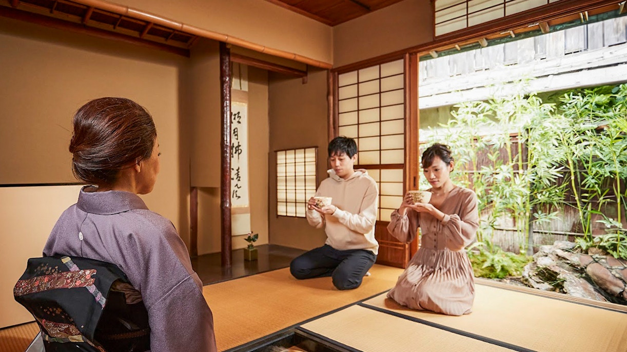 Couple tasting matcha tea
