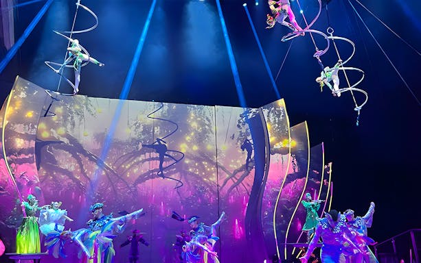 Acrobats performing aerial stunts at Pluma Show Circus in Dubai by Cirque Du Liban.